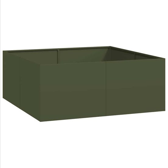 Jardinière d'extérieur vert olive 100x100x40 cm acier