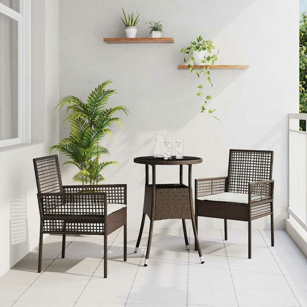 Ensemble de salle à manger pour jardin 3 pcs marron polyrotin