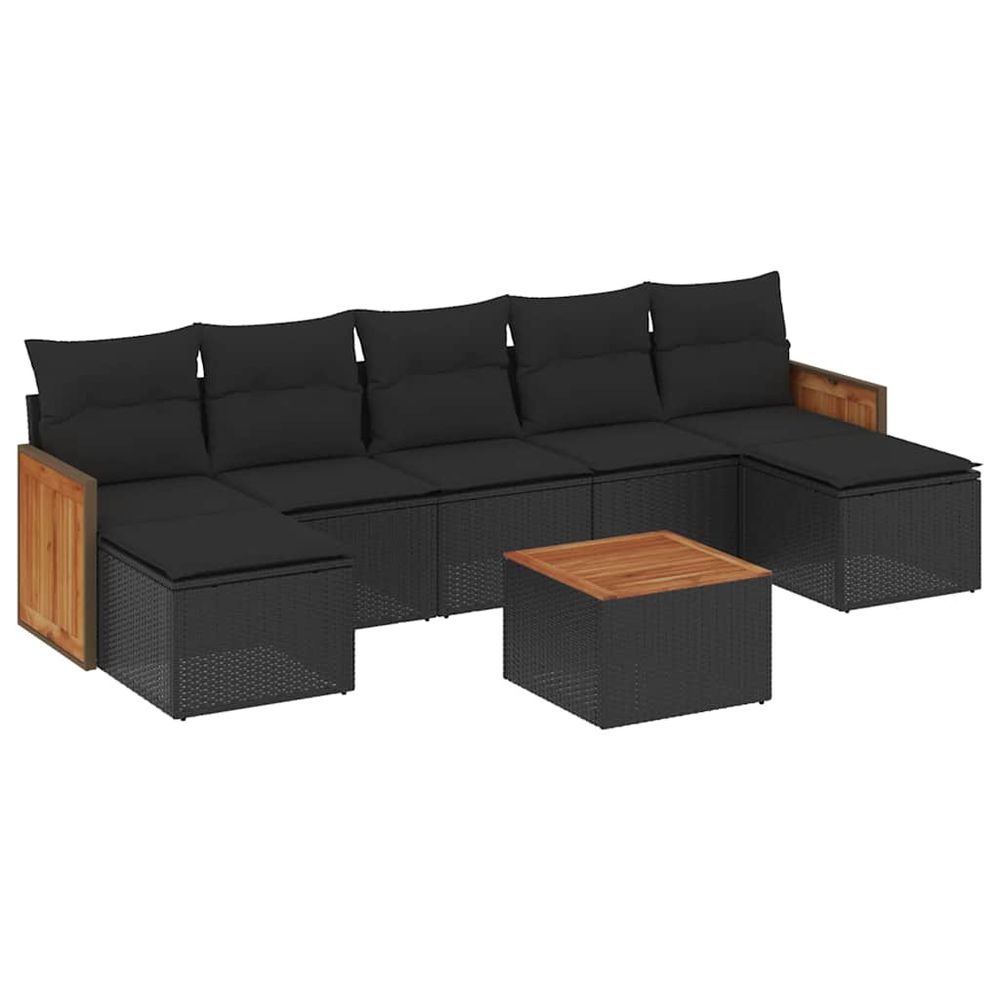 Salon de jardin 8 pcs avec coussins noir résine tressée