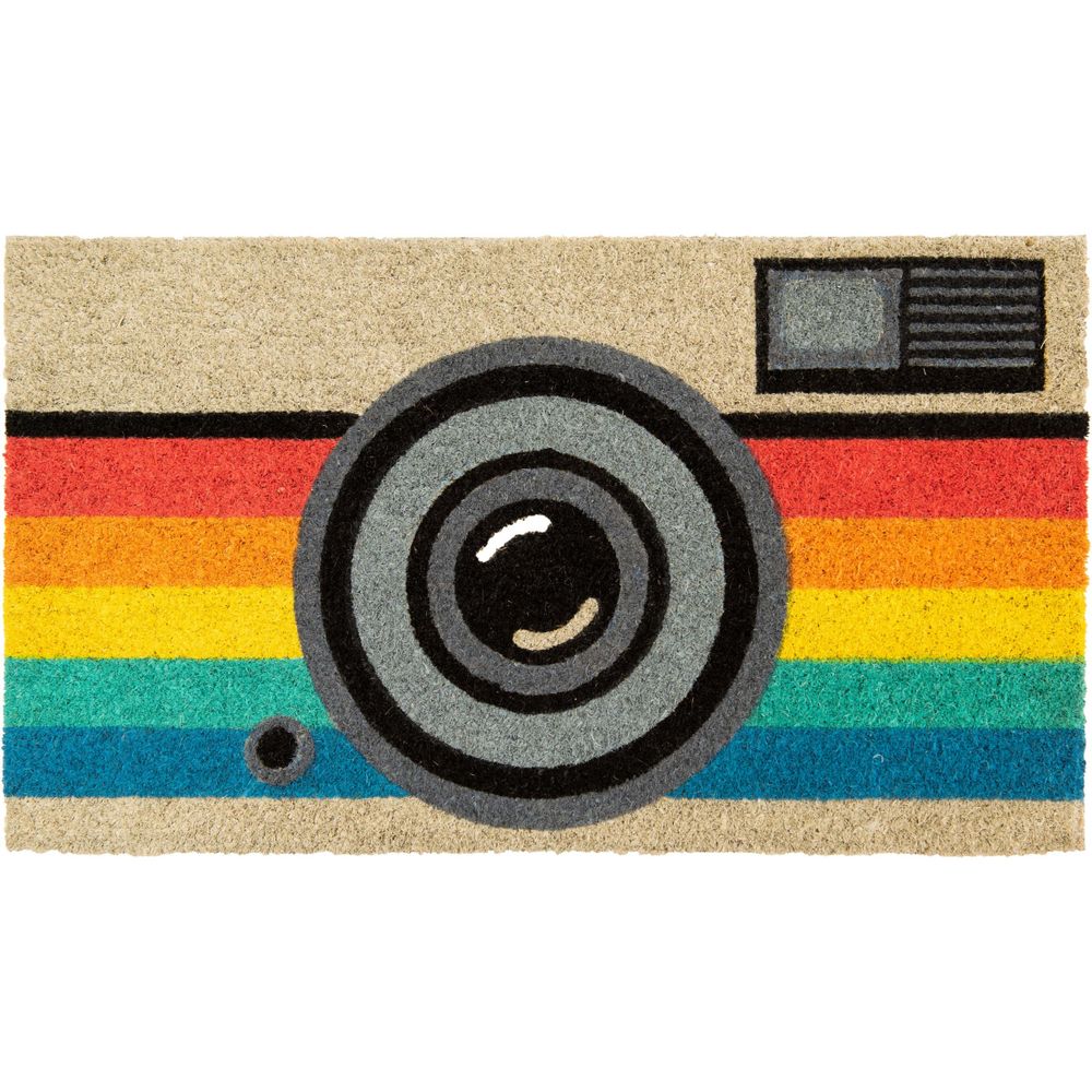 Paillasson déco en fibres de coco 70 x 40 cm retro camera