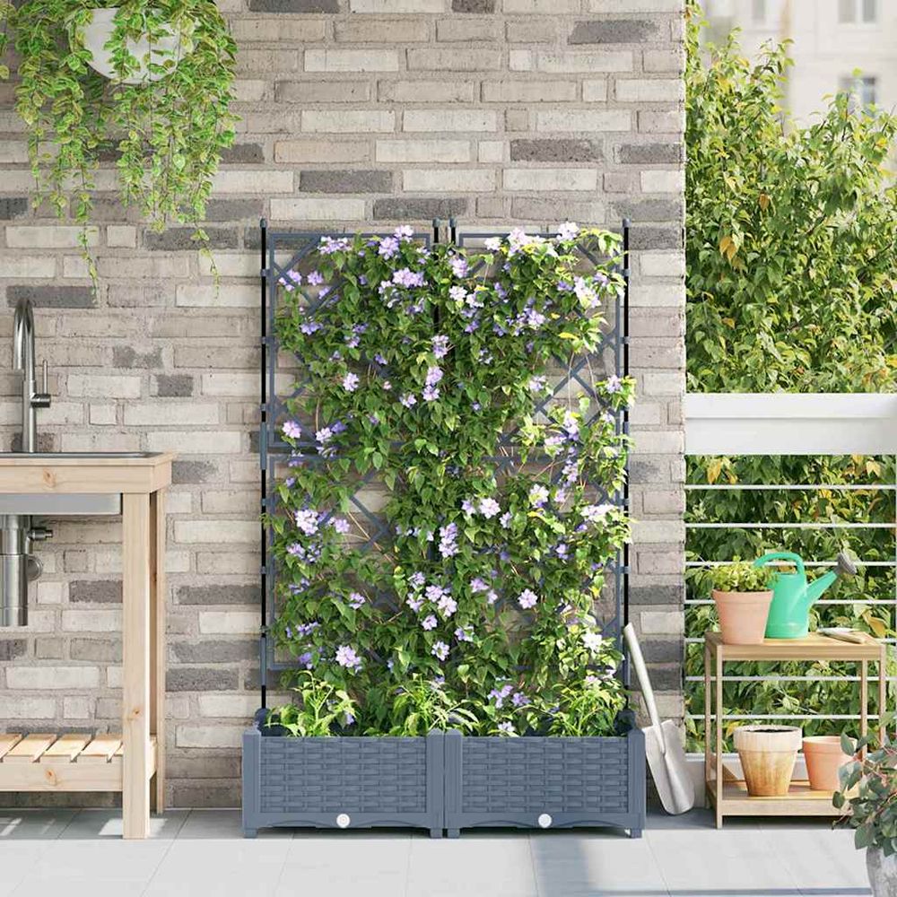 Lot de 2 jardinières avec treillis pp balcon gris clair 80x40x125.5 cm