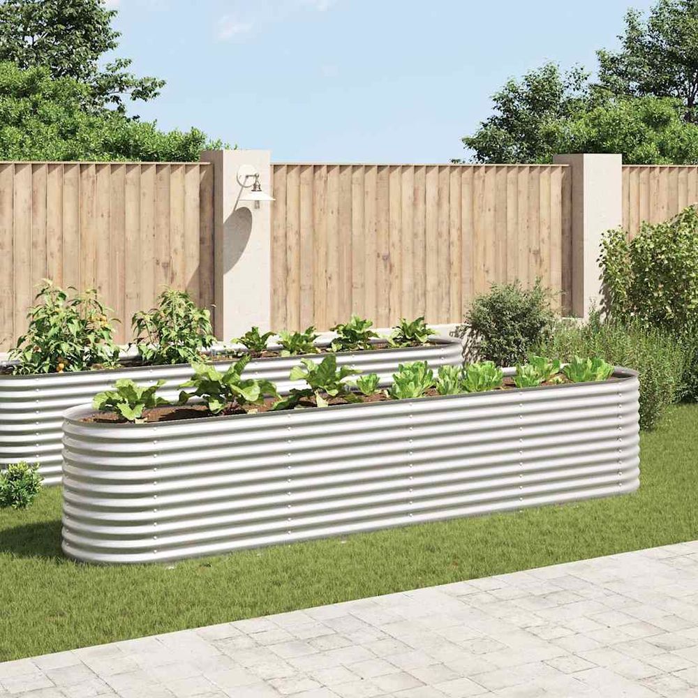 Carré potager surélevé 400x80x81 cm acier galvanisé potager argenté