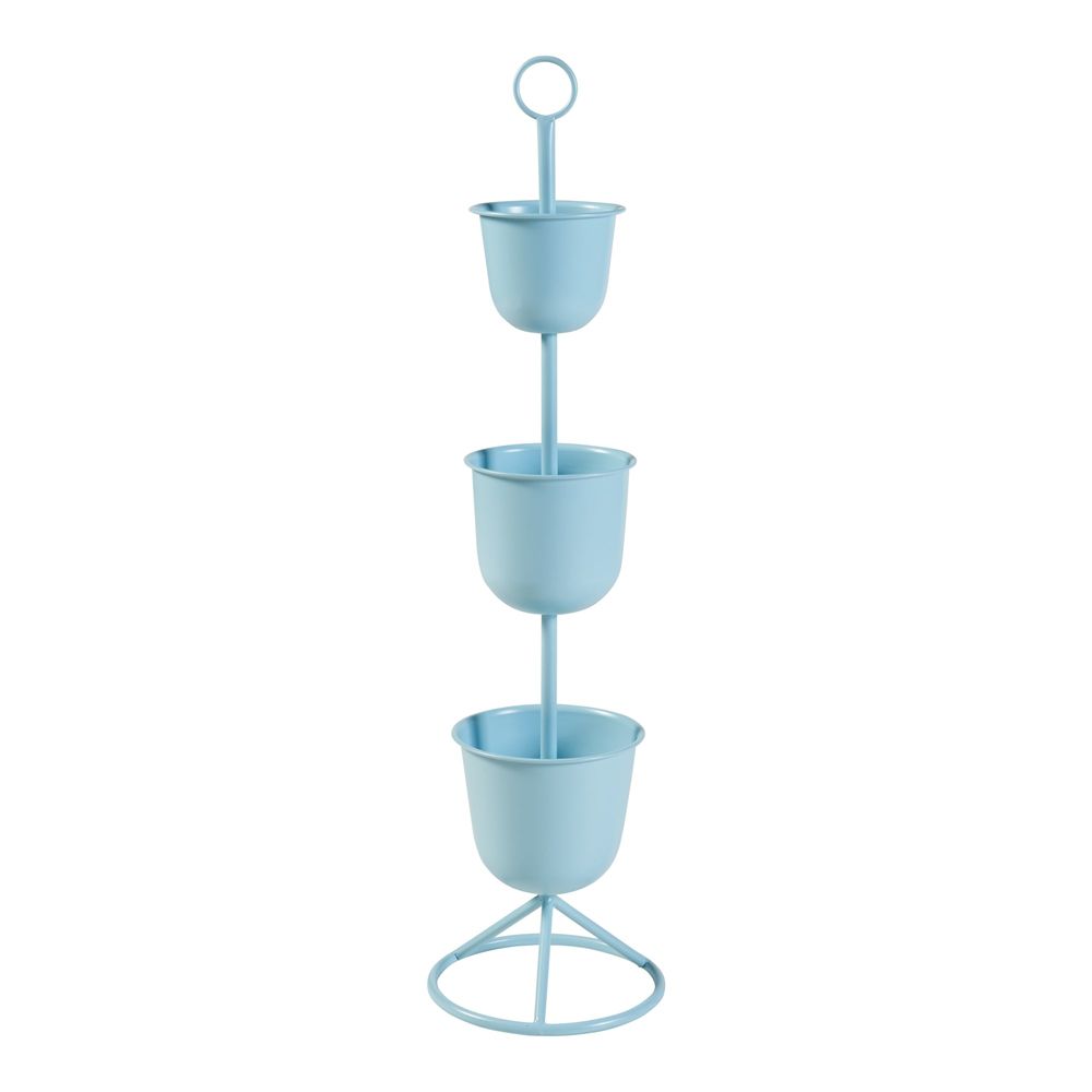 Porte-plantes style intemportel support 110 x 28 cm 3 cache-pots bleu clair