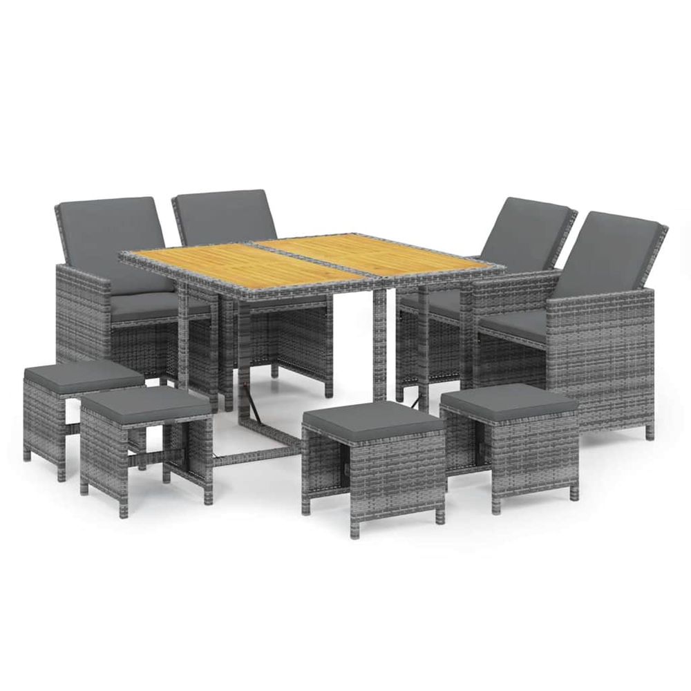 Ensemble à manger de jardin coussins 9pcs résine tressée gris