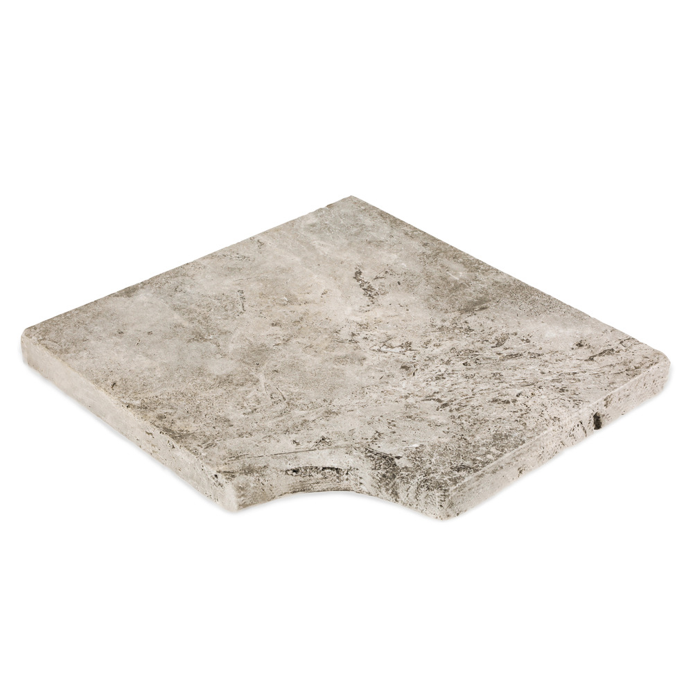 Margelle angle rentrant travertin gris silver 45,5x45,5x5 cm bord 1/2 rond (à l'unité) - ro'ma nature