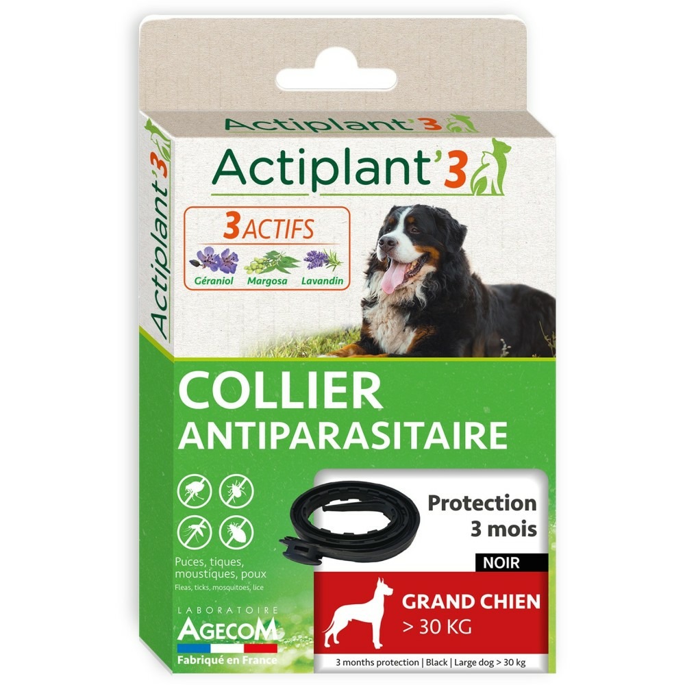 Collier antiparasitaire chien - actiplant' - laboratoire agecom 15 -30 kg