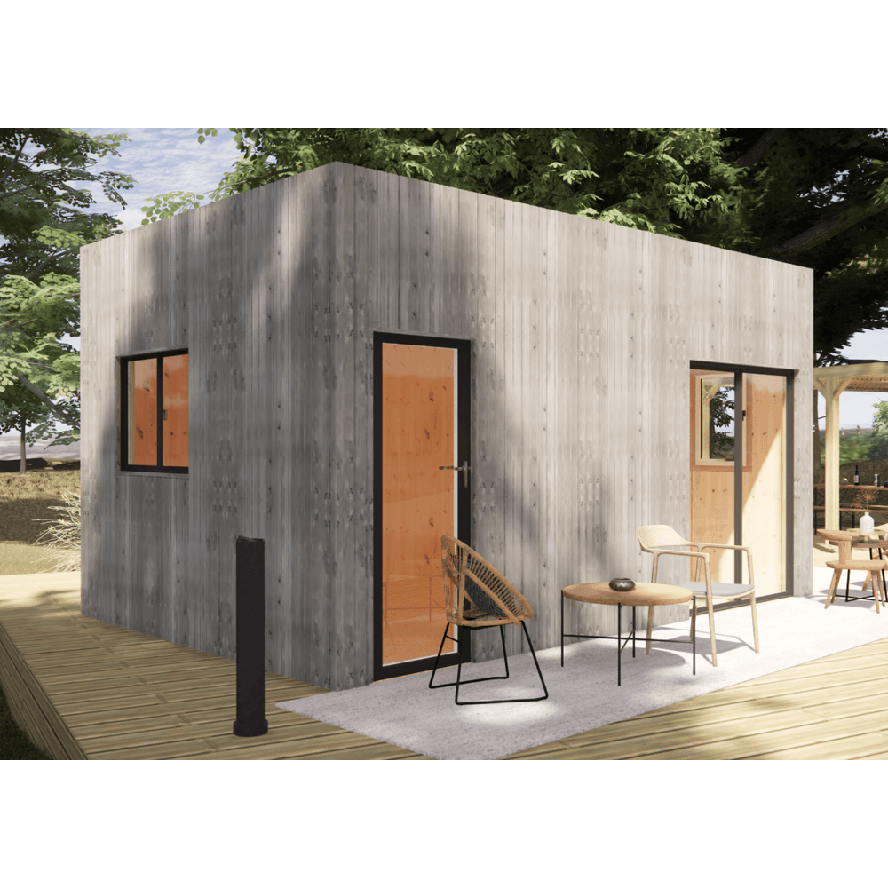 Bureau de jardin 4 saisons en bois 5,5 x 3,5 x 3,2 m / isolation re2020 avec plancher isolé