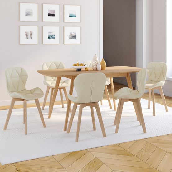 Lot de 6 chaises robine en tissu beige pour salle à manger