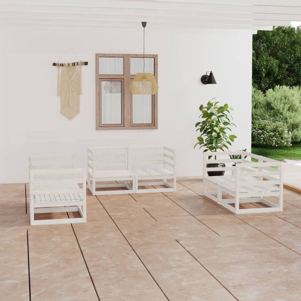 Salon de jardin 6 pcs blanc bois de pin massif