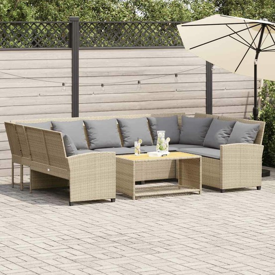 Canapé de jardin avec coussins beige résine tressée