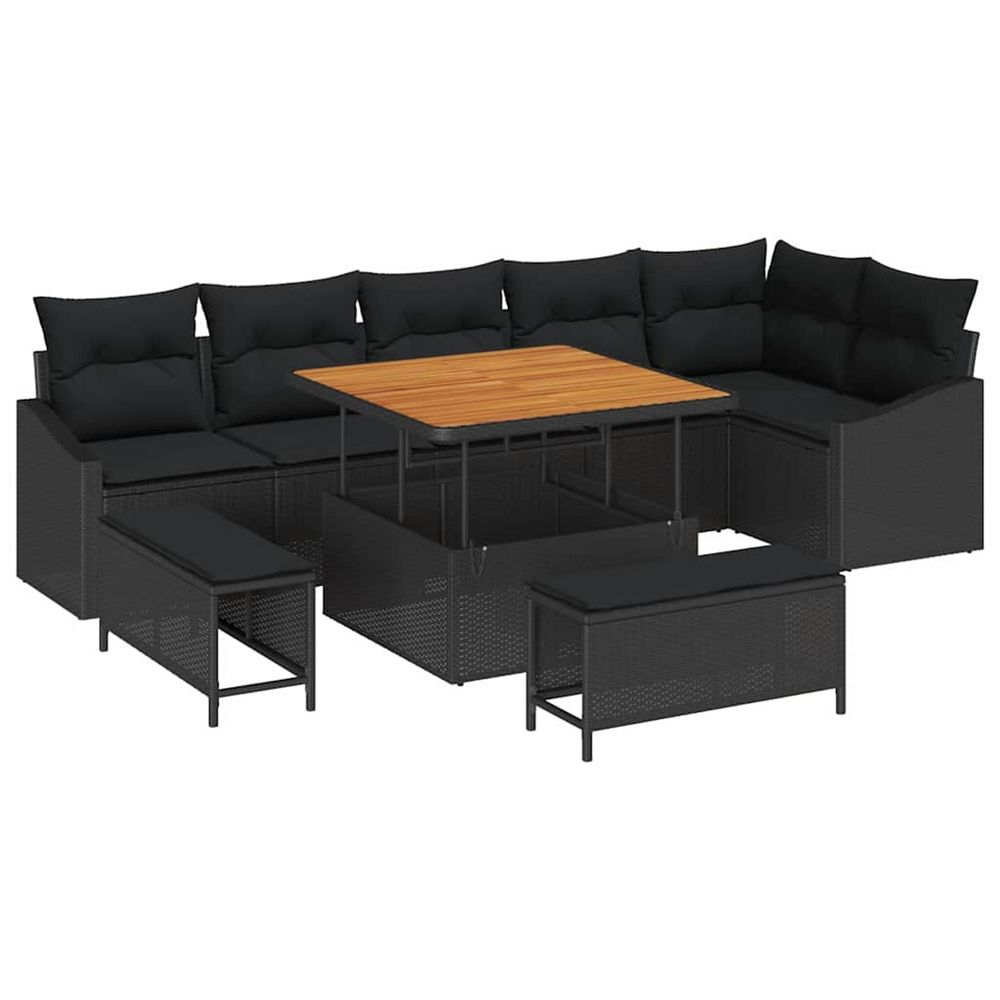 Ensemble de canapé de jardin 9 pc noir polyrotin