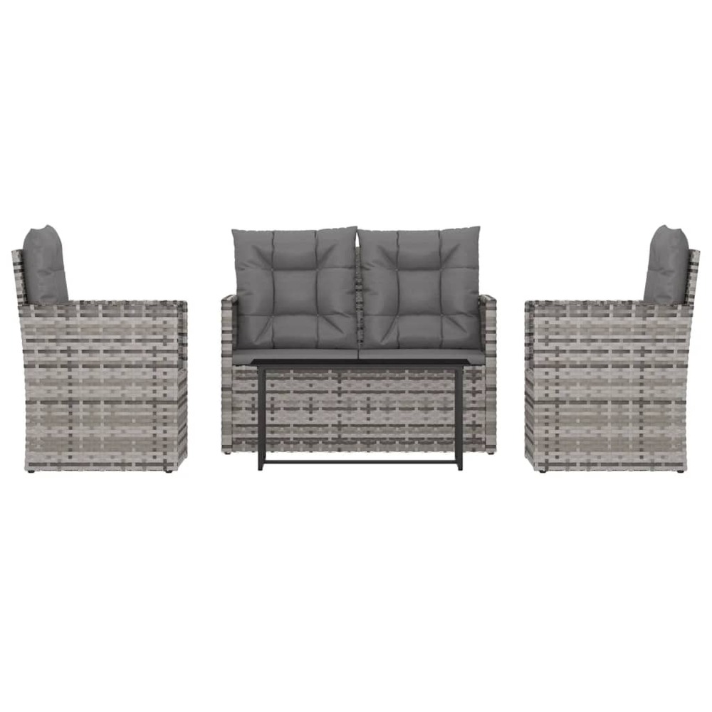 Salon de jardin meuble d'extérieur ensemble de mobilier avec coussins 4 pièces résine tressée gris