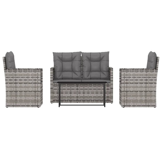 Salon de jardin meuble d'extérieur ensemble de mobilier avec coussins 4 pièces résine tressée gris