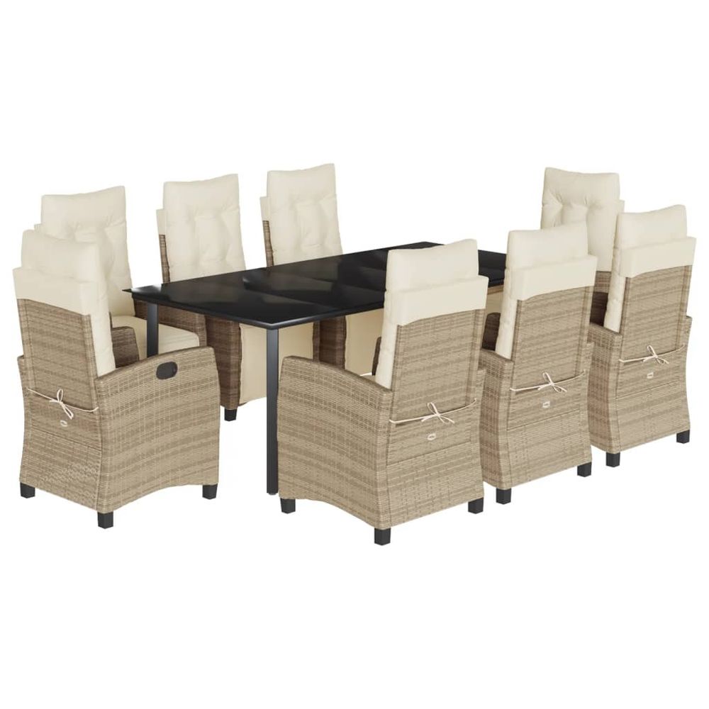 Ensemble à manger de jardin et coussins 9 pcs beige poly rotin