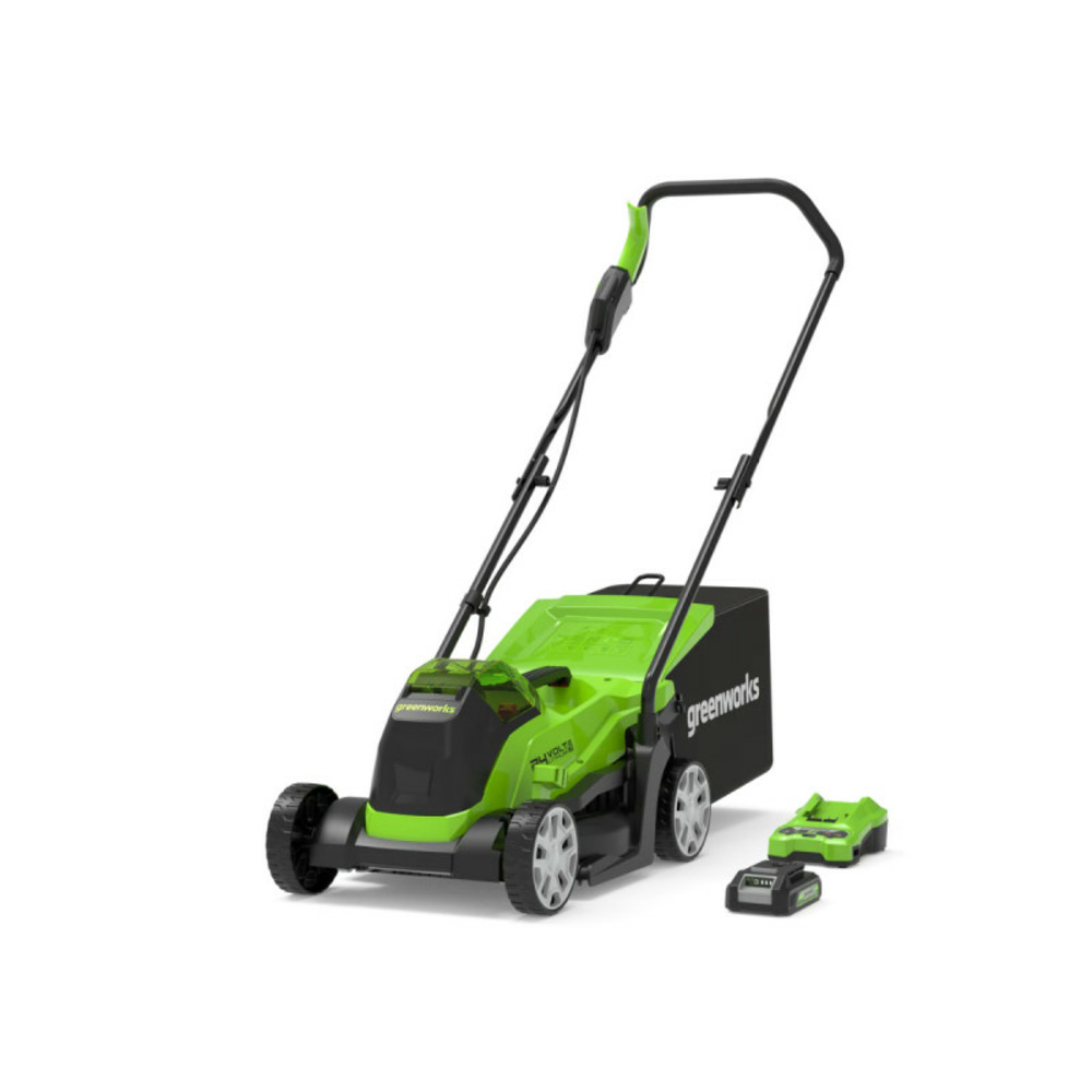 Tondeuse à gazon poussée brushless 33cm 24v greenworks - batterie 2,0ah - chargeur - gd24lm33k2