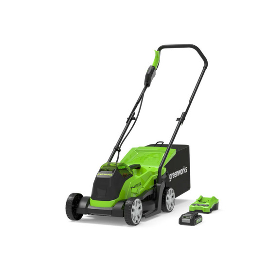 Tondeuse à gazon poussée brushless 33cm 24v greenworks - batterie 2,0ah - chargeur - gd24lm33k2