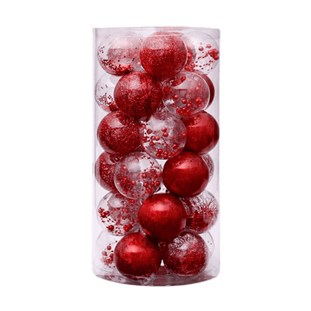 Lot de 24 boules de noël création - rouge