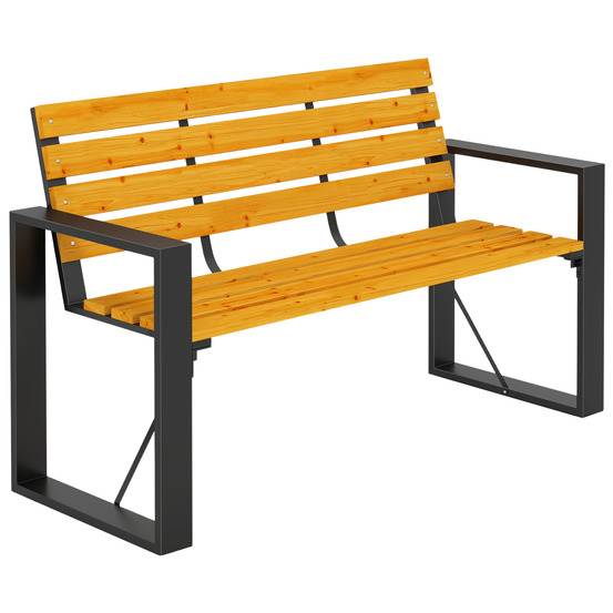 Banc de jardin 2 places en bois avec design lamellaire et accoudoirs, capacité 240 kg, bois naturel, résistant