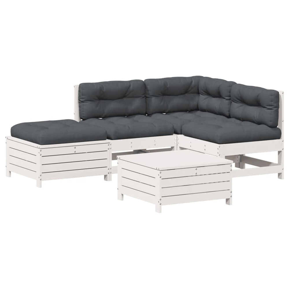 Salon de jardin 5 pcs avec coussins blanc bois massif de pin