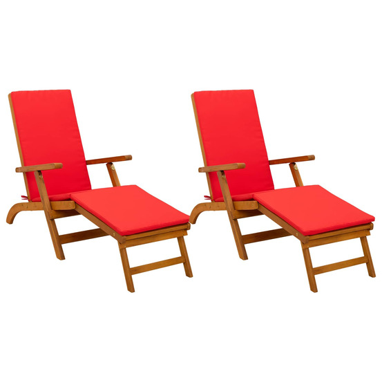 Chaise longue inclinable et pliable avec coussin 2 pcs rouge bain de soleil