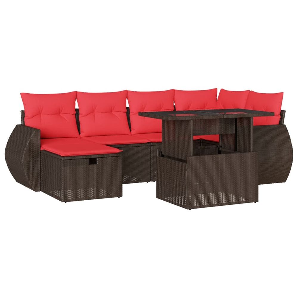 Ensemble de canapé de jardin 7 pcs avec coussins marron