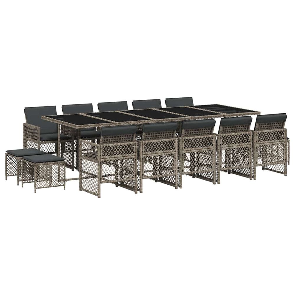 Ensemble à manger de jardin 15 pcs coussins gris résine tressée