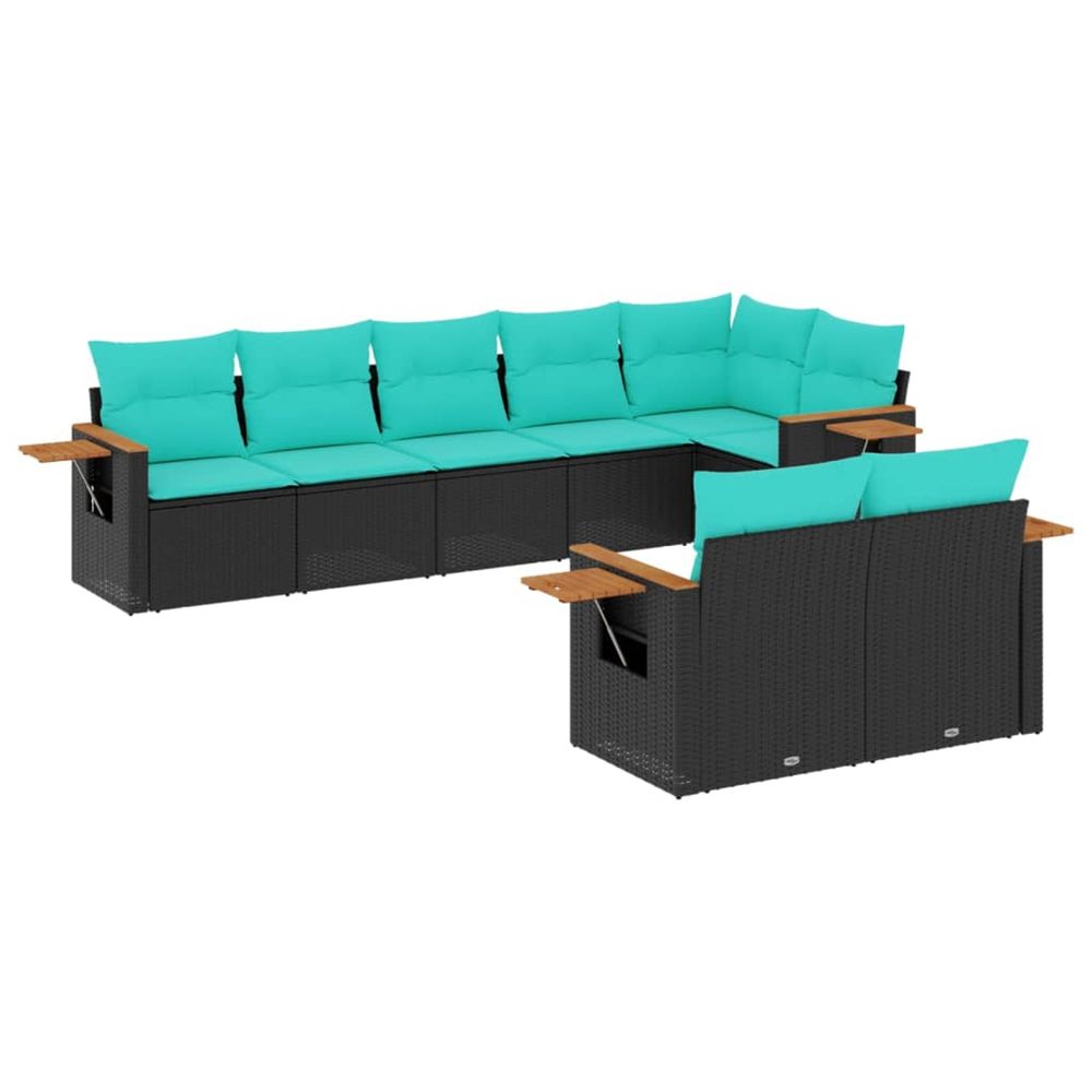 Salon de jardin 8 pcs avec coussins noir résine tressée