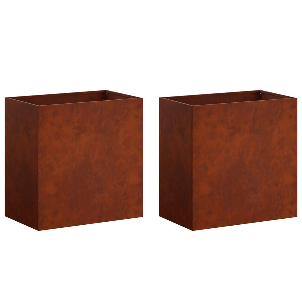 Cache-pot de jardin 2 pc rouillé 50 x 30 x 40 cm acier patiné