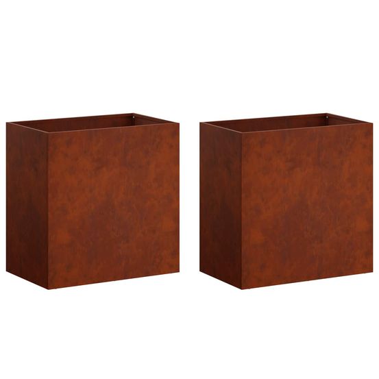 Cache-pot de jardin 2 pc rouillé 50 x 30 x 40 cm acier patiné