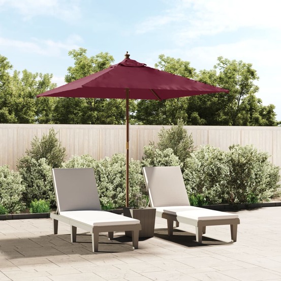 Parasol de jardin avec mât en bois rouge bordeaux 198x198x231cm