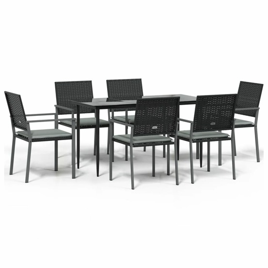 Ensemble à manger de jardin 7 pcs coussins résine tressée acier