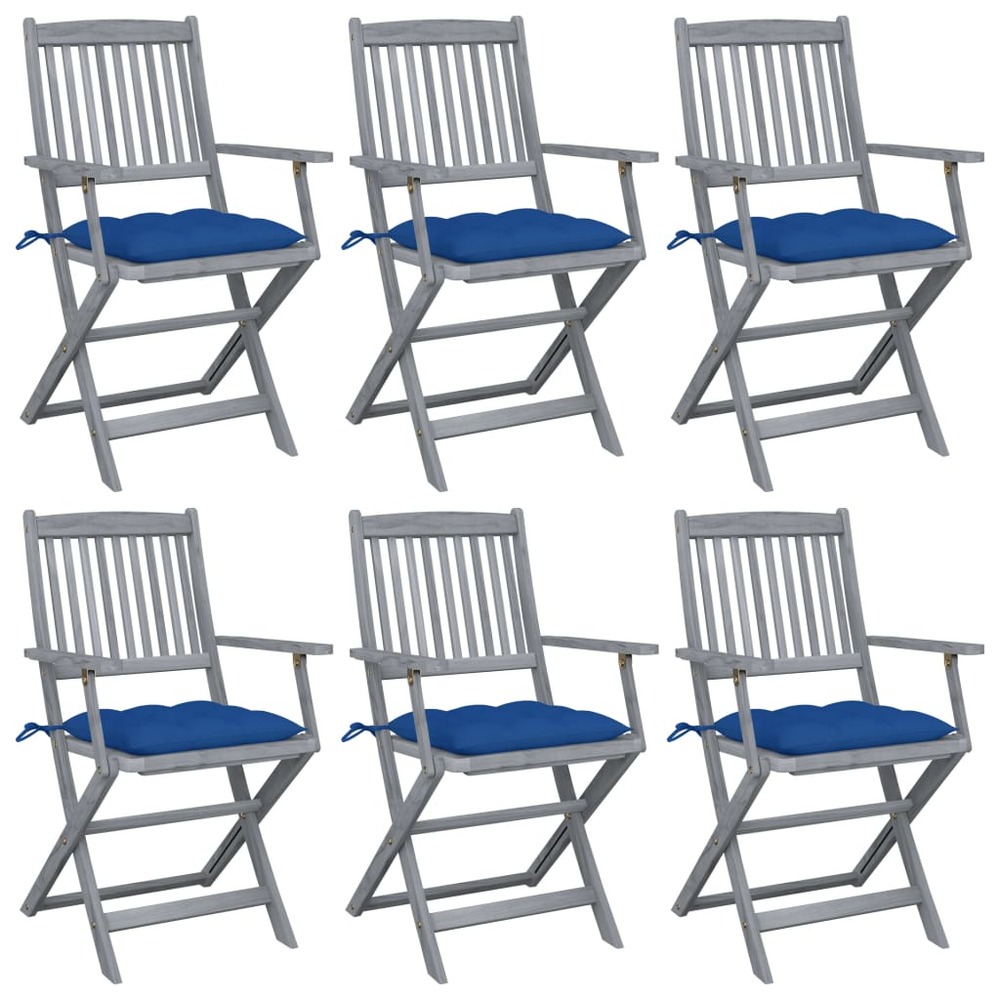 Chaises pliables d'extérieur lot de 6 et coussins bois d'acacia