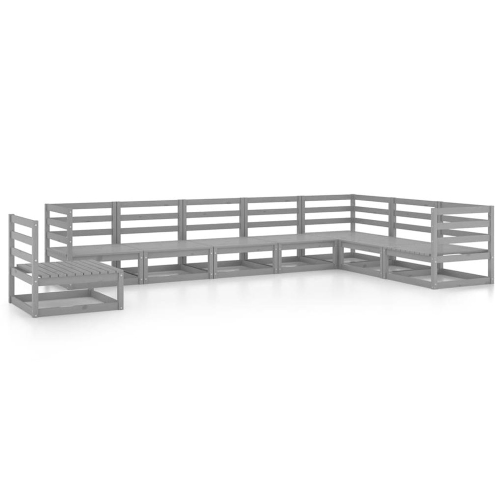 Salon de jardin 8 pcs gris bois de pin massif
