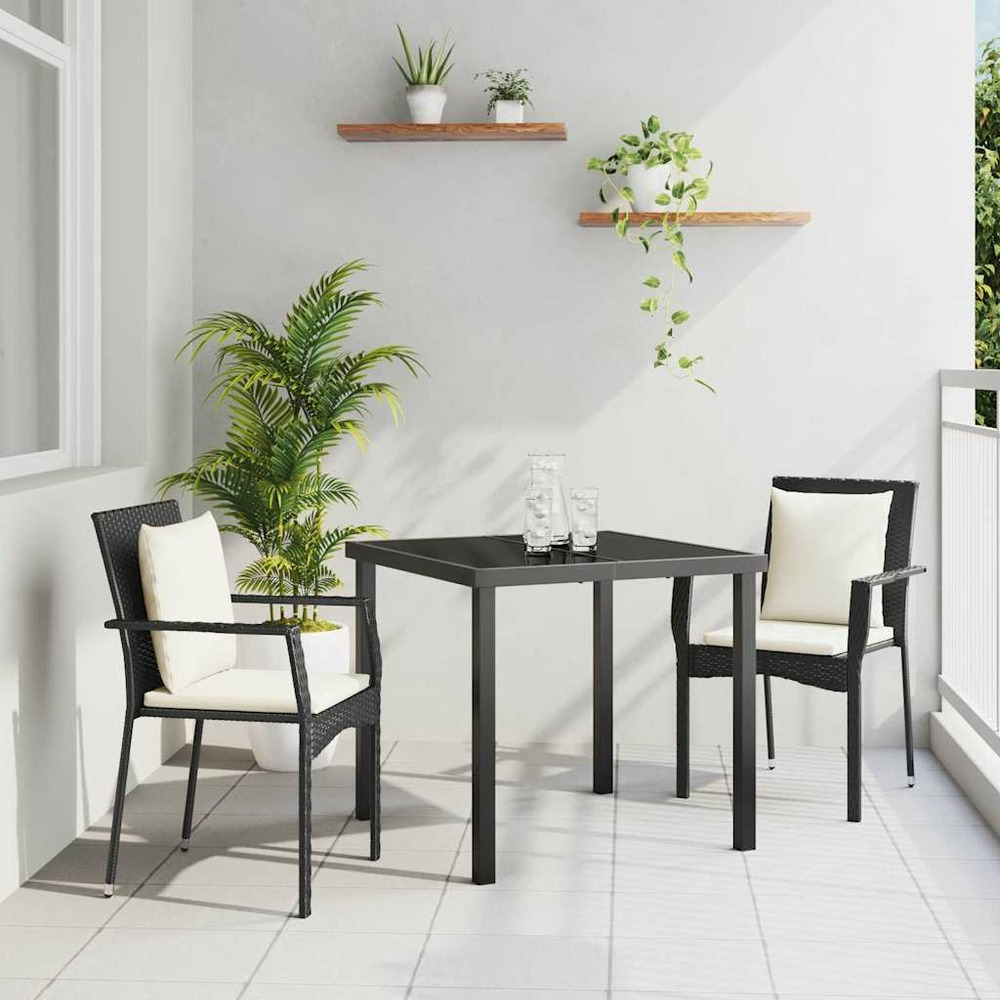 Ensemble de salle à manger pour jardin 3 pcs noir polyrotin