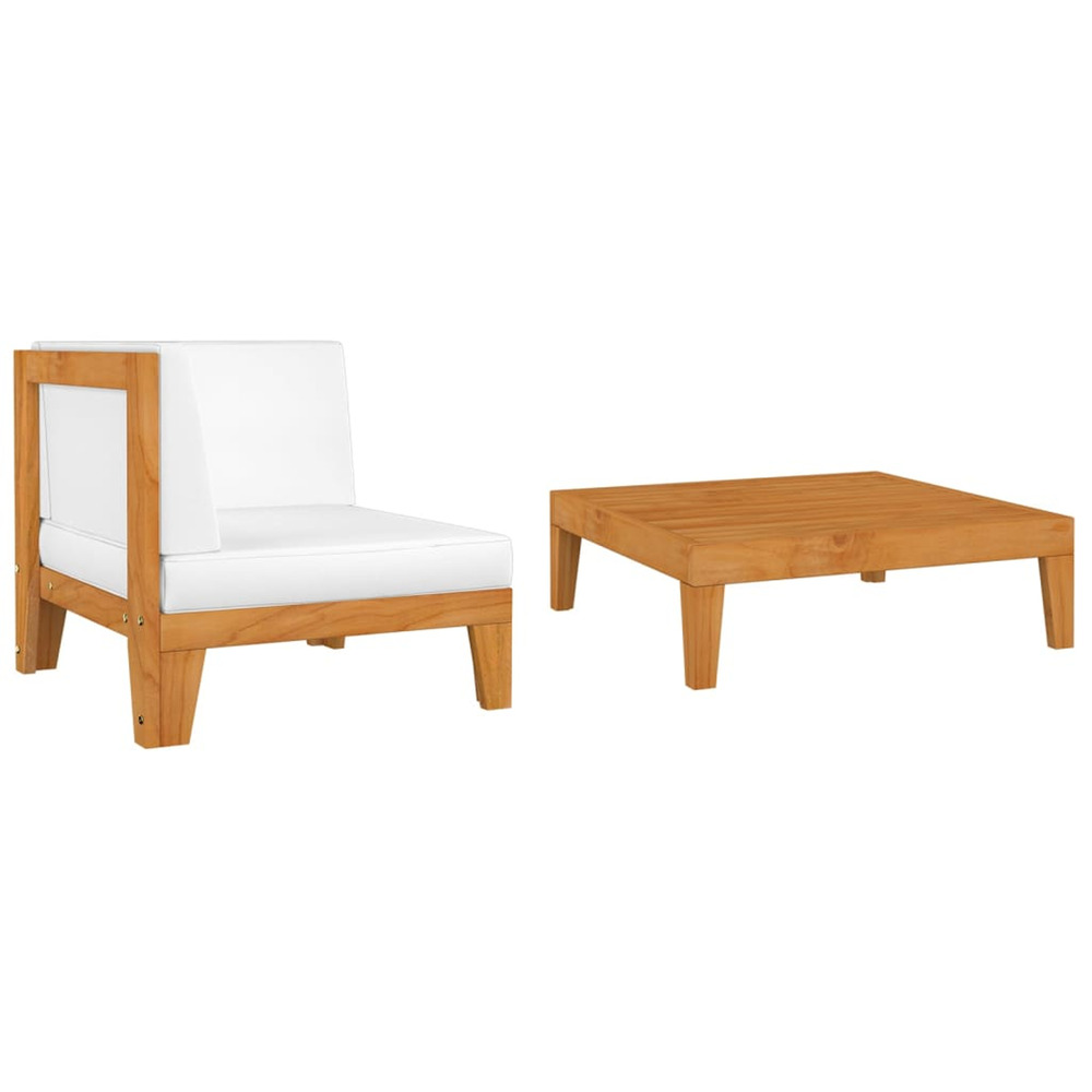 Salon de jardin 2 pcs avec coussins bois d'acacia solide