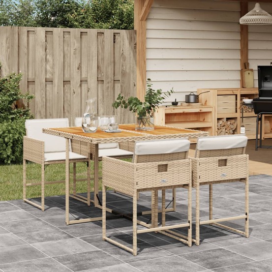 Ensemble à manger de jardin avec coussins 5pcs beige poly rotin