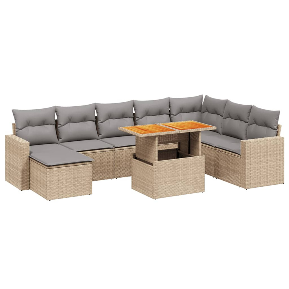 Salon de jardin avec coussins 9 pcs beige résine tressée