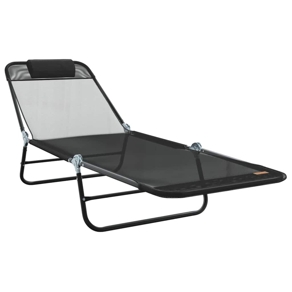 Chaise longue pliante noir 182 x 55 x 85,5 cm textilène bain de soleil