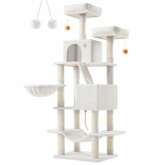 Arbre à chat grande tour de jeux hauteur 168 cm avec 13 griffoirs 1 planche à griffer 2 plate-forme 2 niches panier hamac pom
