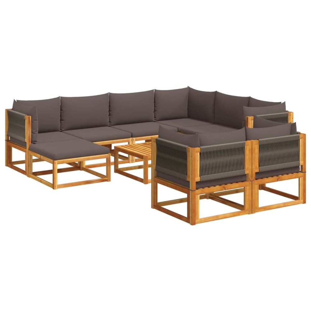 Ensemble de canapés de jardin 10 pièces avec coussins en bois d'acacia et corde