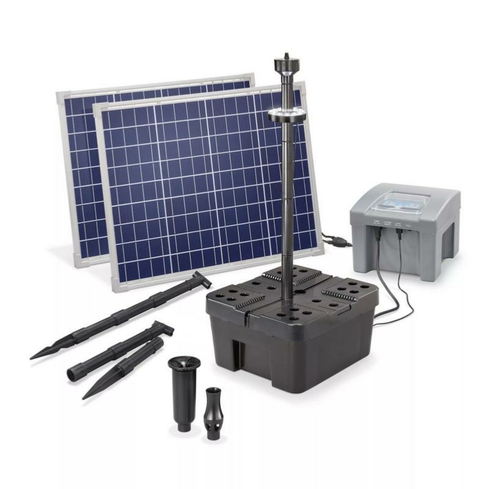 Kit pompe bassin solaire avec batterie et filtre : jet d'eau 2600l-100w