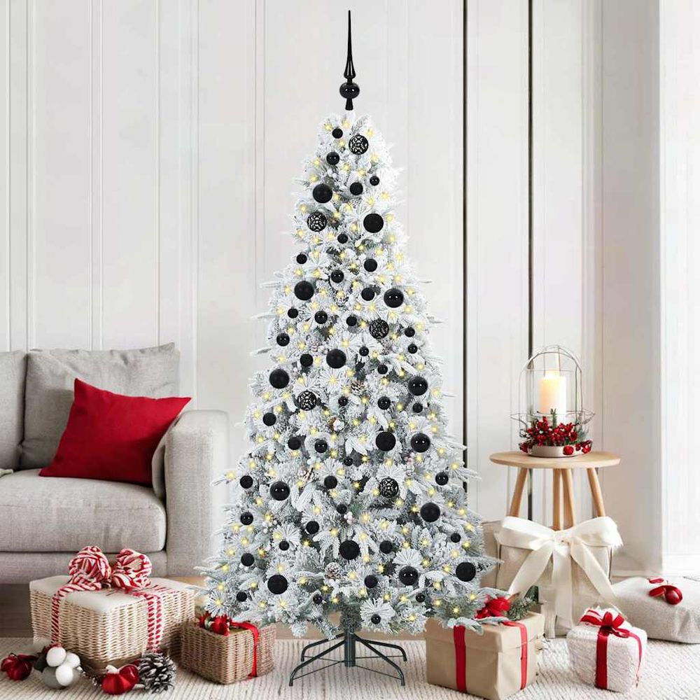 Sapin de noël artificiel 180cm, fourni avec 120 boules, guirlande led et décorations naturelles