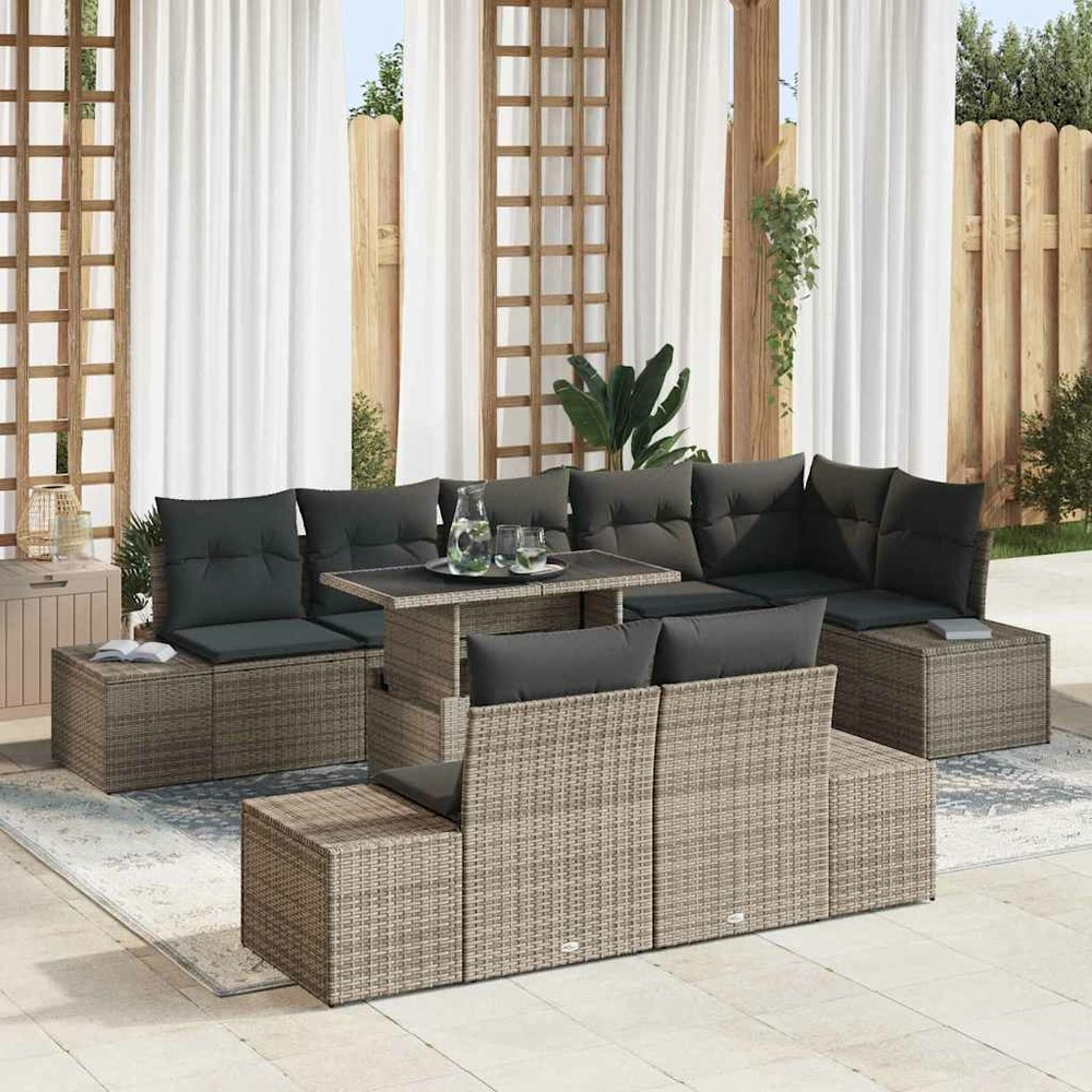 Ensemble de canapé de jardin 9 pcs gris poly rotin