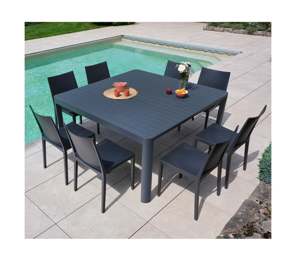 Mimaos - ensemble table et chaises de jardin - 8 places - gris anthracite