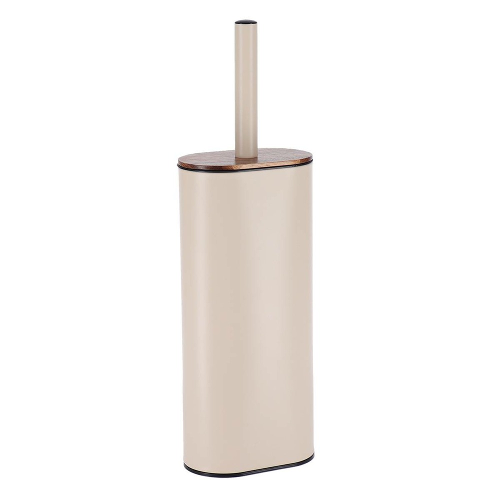 Brosse wc metal ovale et silicone plat - acacia/beige