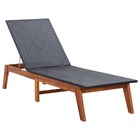 Transat chaise longue bain de soleil lit de jardin terrasse meuble d'extérieur 200 x 60 x (34-86) cm résine tressée et bois d