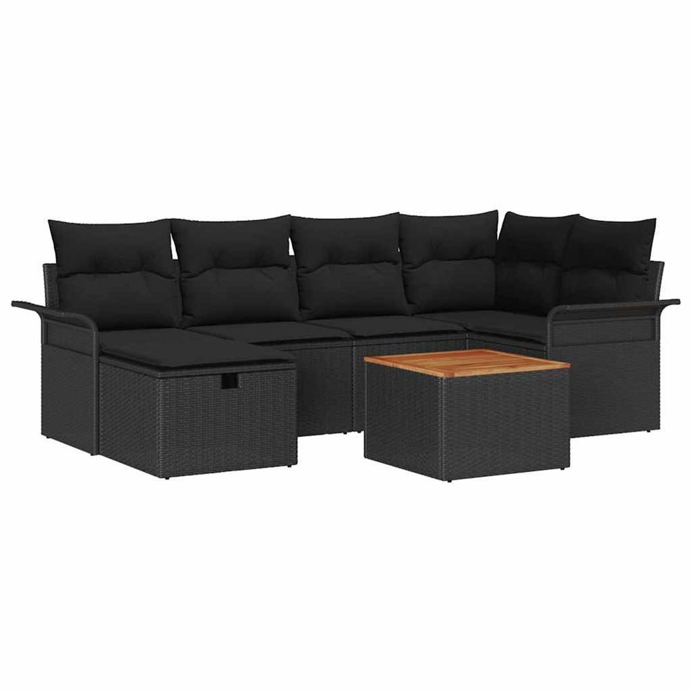 Ensemble de canapé de jardin 7 pc noir poly rotin