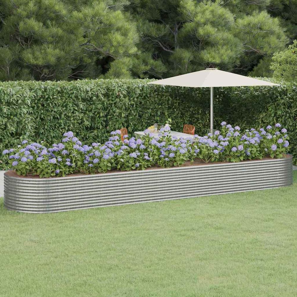 Lit de jardin ovale géant acier enduit poudre robuste pour grande culture potagère argent 584x140x68cm
