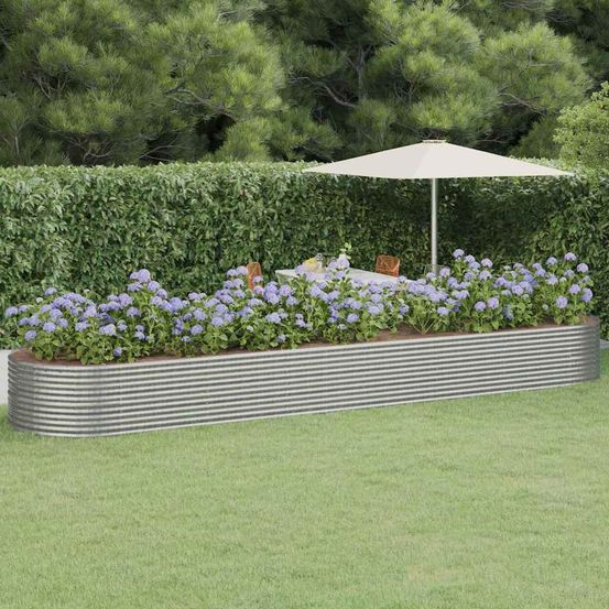Lit de jardin ovale géant acier enduit poudre robuste pour grande culture potagère argent 584x140x68cm