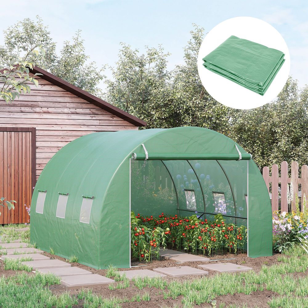 Bâche rechange serre tunnel 9m² pe jardin anti-uv 6 fenêtres 300x300x200cm vert - comfortxl outdoor living